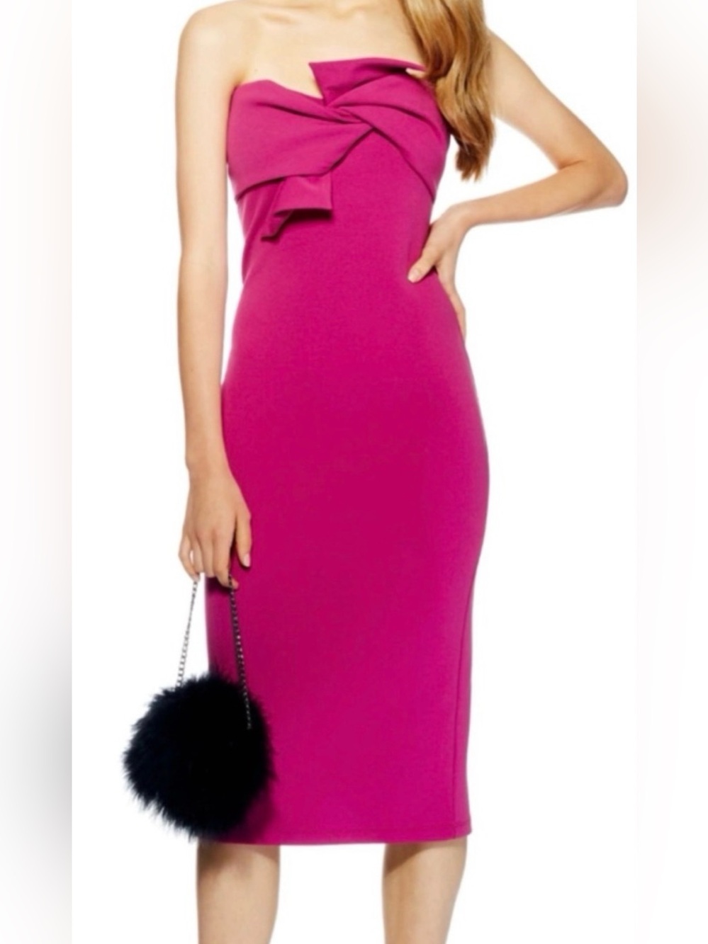 Topshop Strapless Midi Dress with Statement Bow in Magenta - size 6 NWT